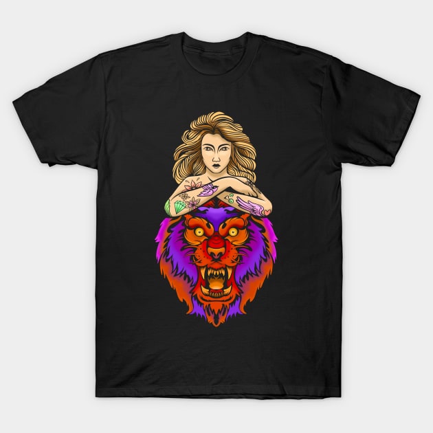 LION GIRL TATTOO T-Shirt by AWANG ART STUDIO